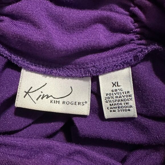 Kim Rogers Top Womens XL Purple Cowl Neck Long Sleeve Stretch Blouse Solid Soft - Picture 6 of 7